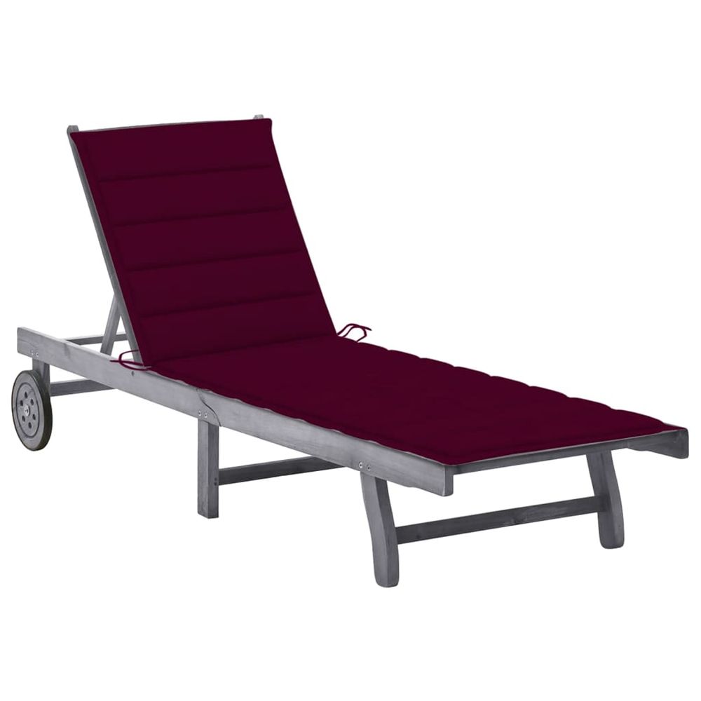 Chaise longue de jardin avec coussin gris bois d'acacia solide bain de soleil