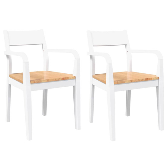 Chaises à manger 2 pcs blanc bois massif caoutchouc