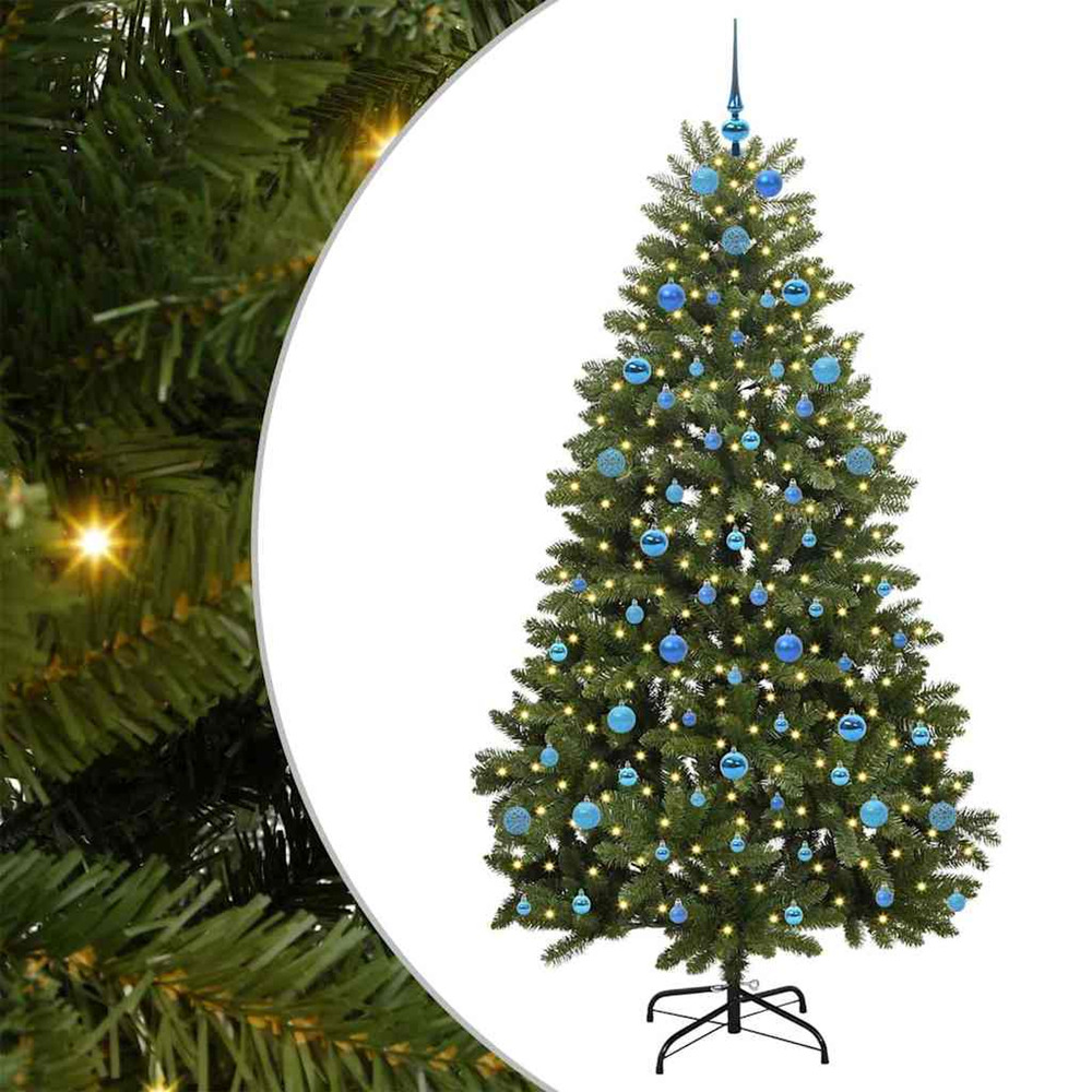 Sapin de noël artificiel avec 300 led vert 210 cm pvc et métal