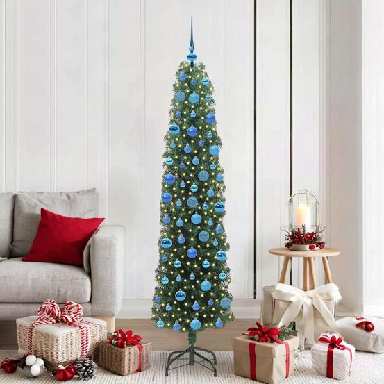 Sapin de noël 180 cm prêt à l'emploi, lumineux avec led usb et 120 décorations