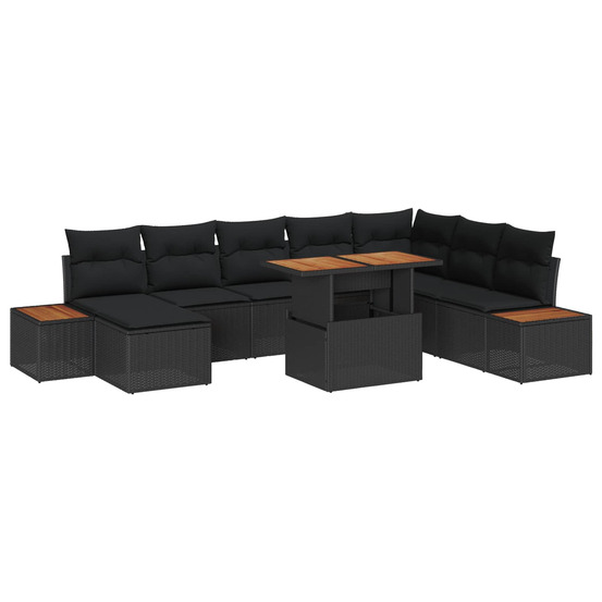 Ensemble de canapé de jardin 9 pcs noir poly rotin