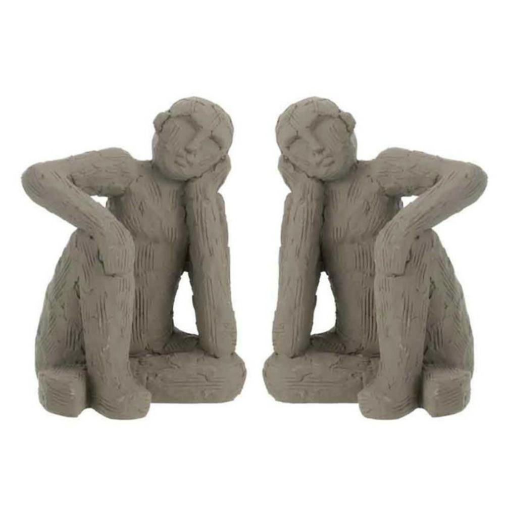 Lot de 2 serre-livres en ciment assis 25cm gris