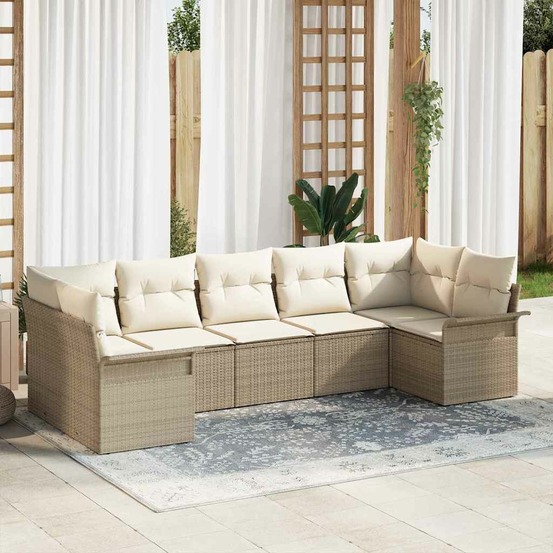 Ensemble de canapé de jardin 7 pcs beige poly rotin