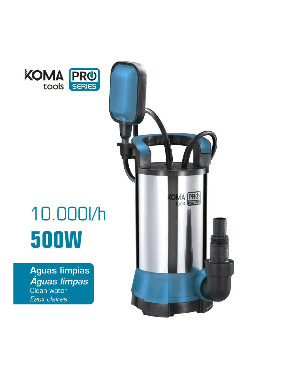 Pompe pour extraction d'eau propre 500w acier inoxydable 17x30cm koma tools