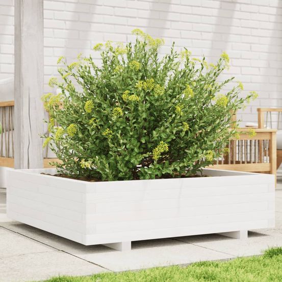 Grande jardinière carrée 90cm en bois massif blanc pour jardin moderne