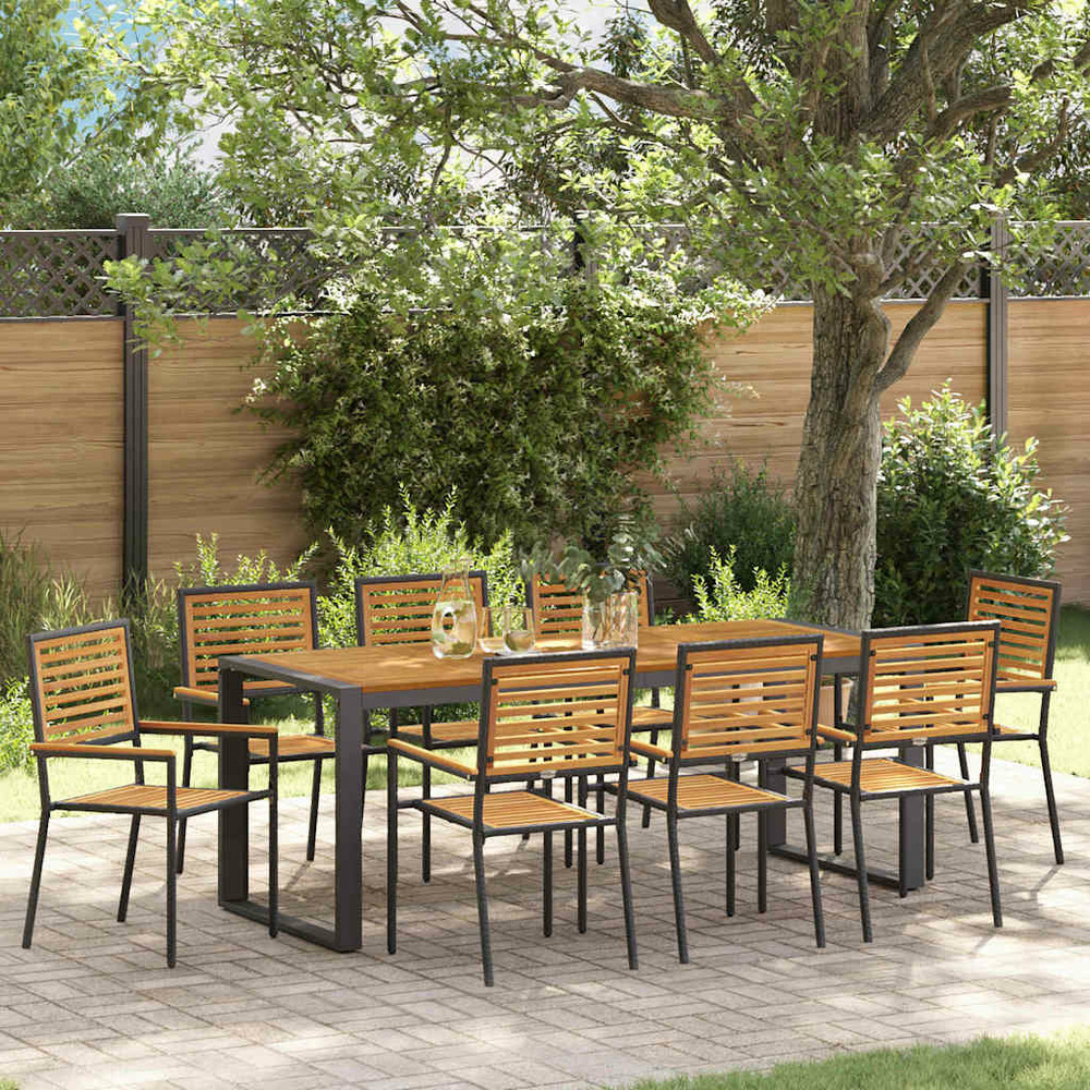 Ensemble de salle à manger pour jardin 9 pcs noir et marron