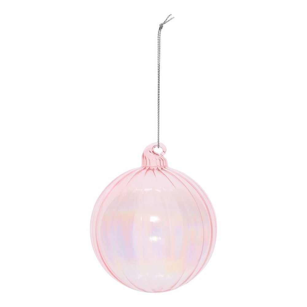 Boule de noël en verre rose striée d. 80 mm