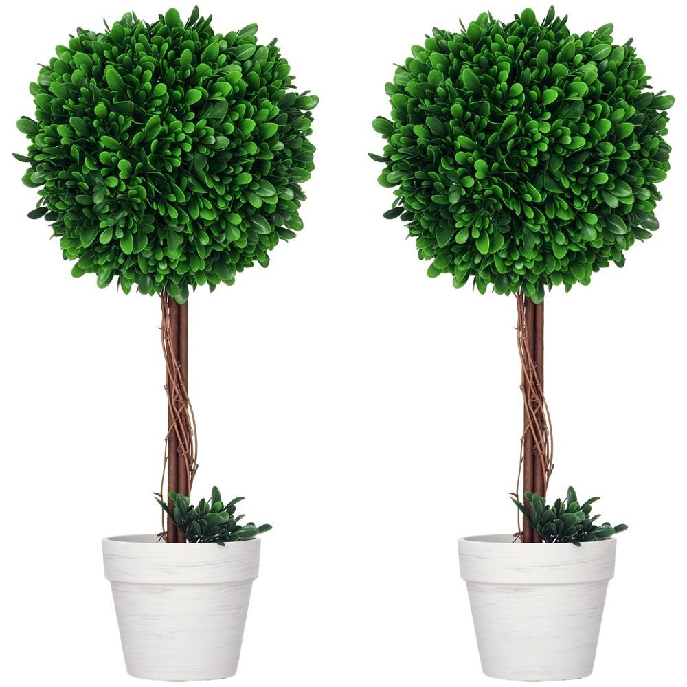 Lot 2 buis artificiels boule plastique intérieur extérieur 60cm vert