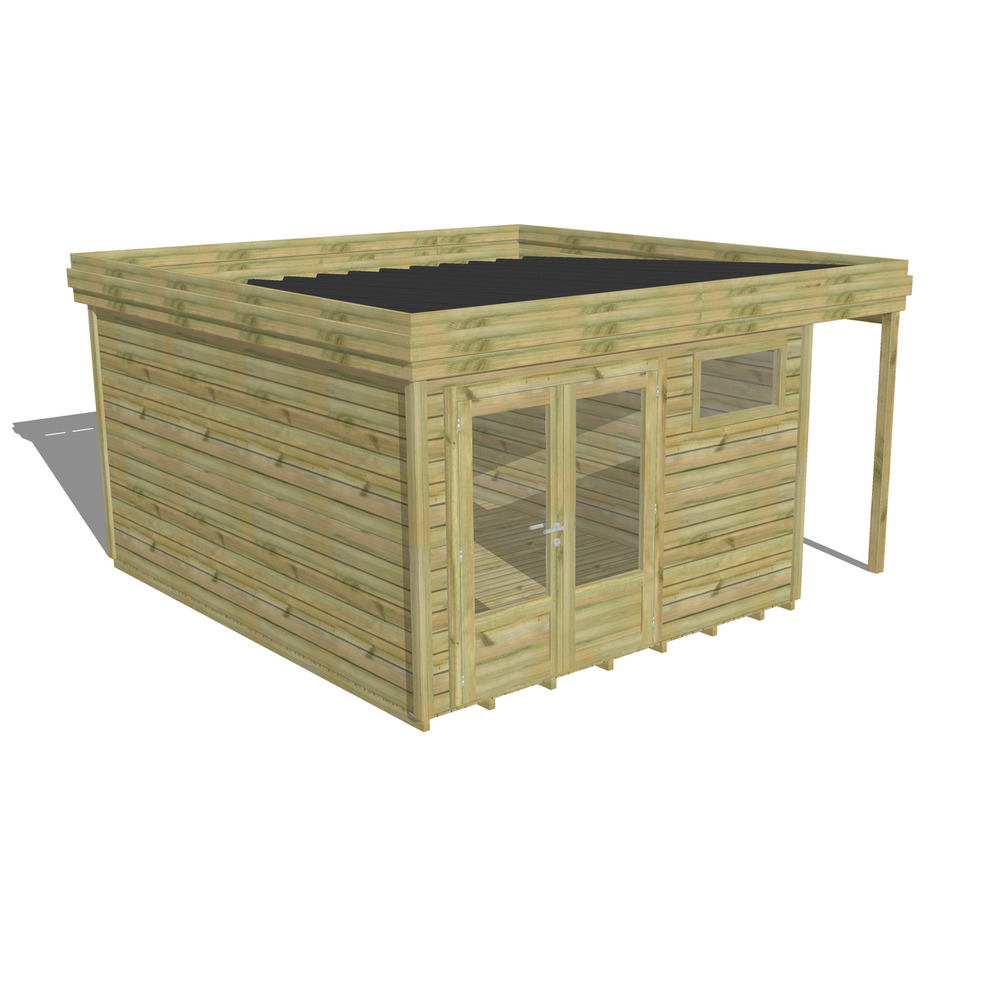 Abri de jardin bois pin traité autoclave 27mm - 4,44x4,34m / 19m2 - bac acier - plancher bois