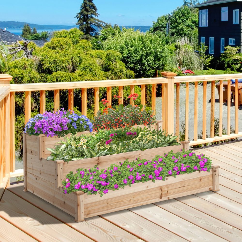 Carré potager escalier 3 niveaux bois sapin massif jardin 124x124x56cm