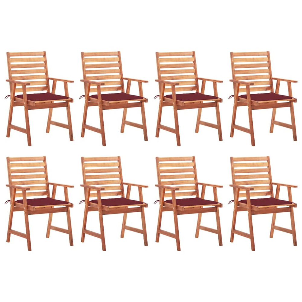 Chaises à manger d'extérieur lot de 8 et coussins acacia massif