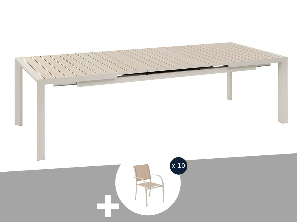 Table de jardin rectangulaire extensible alu evasion 8/10 places lin et argile +