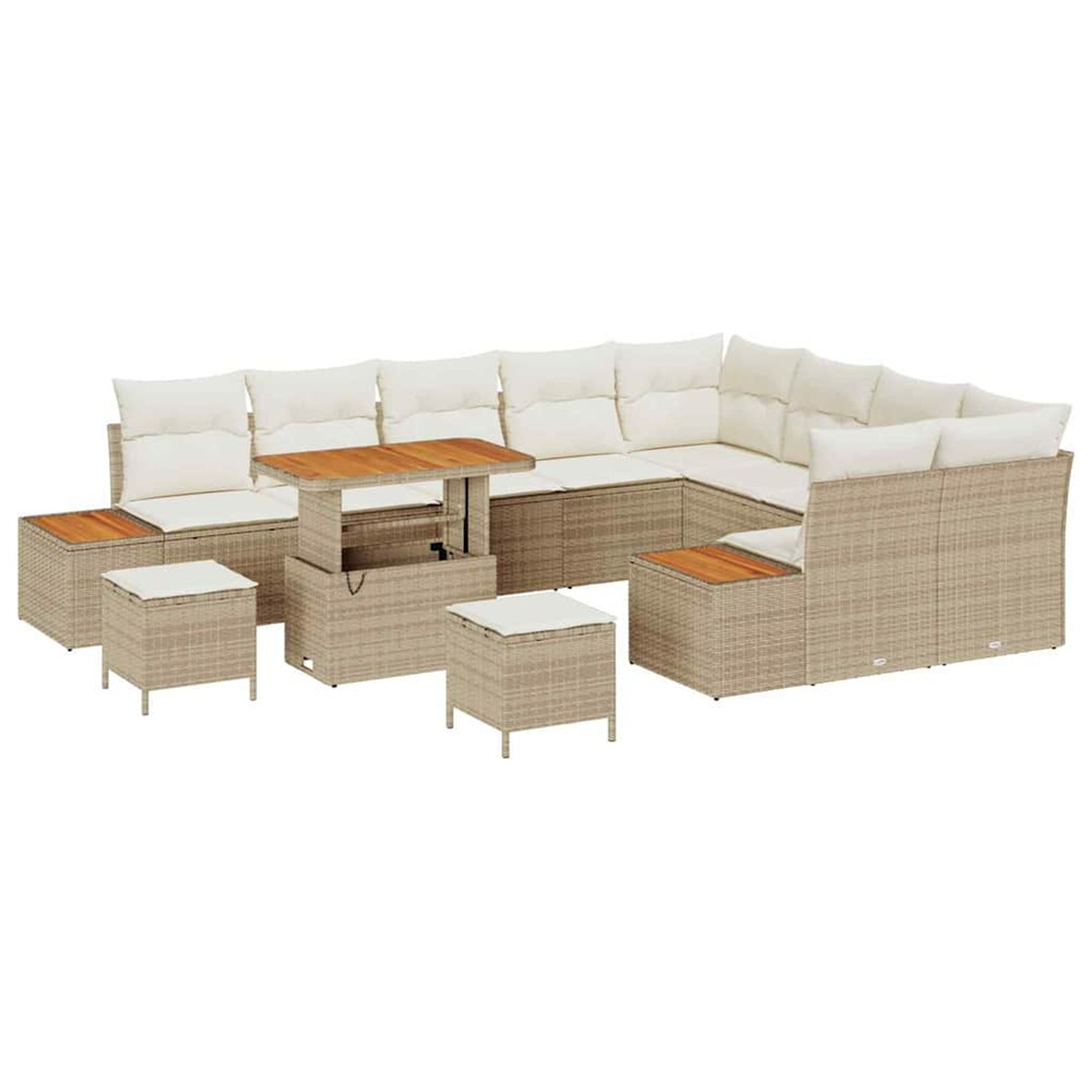 Ensemble de canapé de jardin 12 pcs beige polyrotin