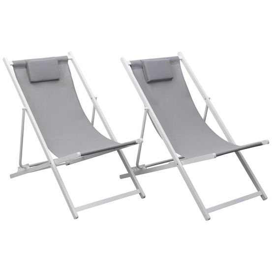 Lot de 2 chiliennes cyprus - textilène gris/structure blanche