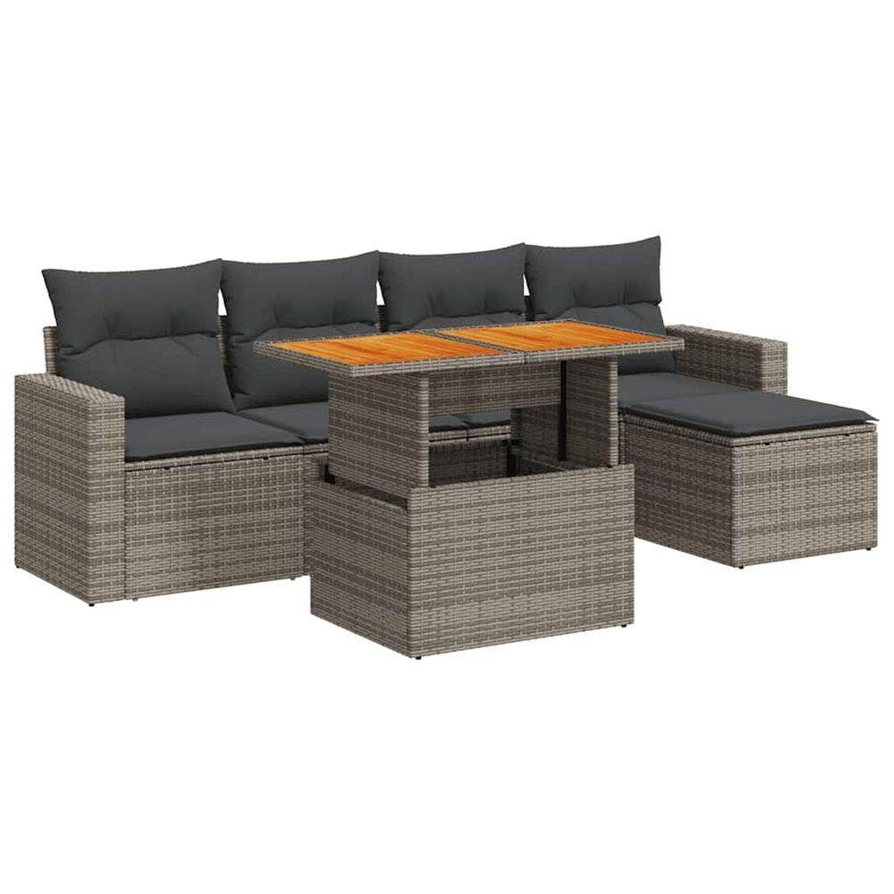 Salon de jardin 6 pcs avec coussins gris résine tressée