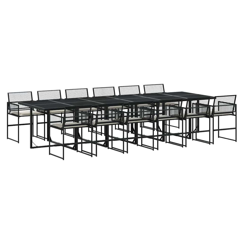 Ensemble à manger de jardin 13 pcs coussins noir résine tressée