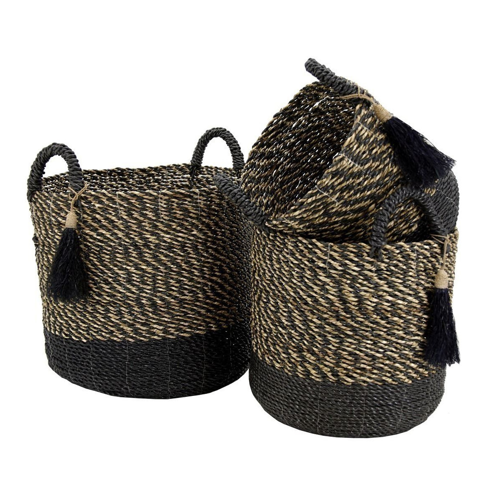 Cache-pots en raphia (lot de 3) noir