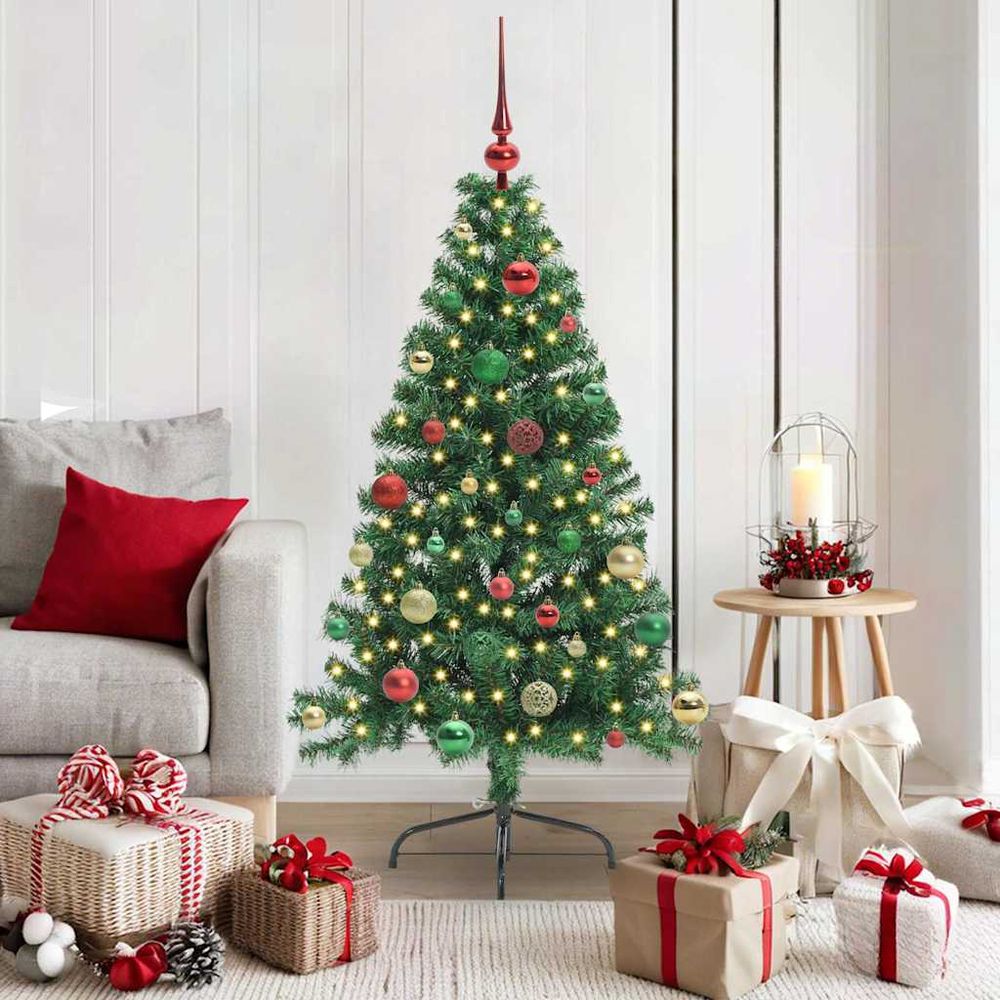 Sapin artificiel conique 150 cm pour fêtes de fin d'année, avec lumières et boules