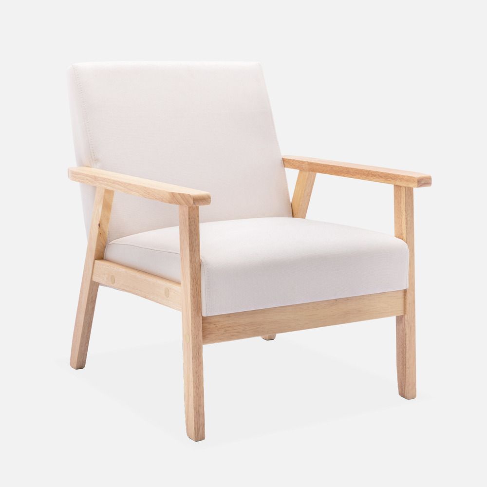 Fauteuil scandinave en bois et tissu, isak, l 64 x p 69,5 x h 73cm