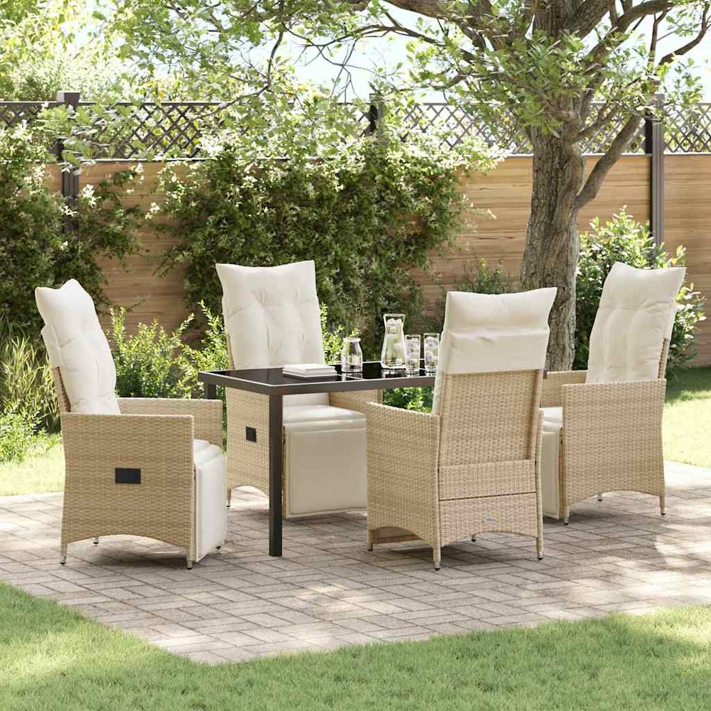 Ensemble de salle à manger pour jardin 5 pcs beige polyrotin