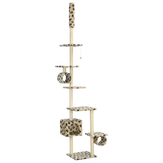Arbre à chat avec griffoirs en sisal 260 cm beige motif pattes