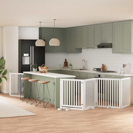 Parc pour chien intérieur 6 panneaux pliables bois blanc h90cm avec porte