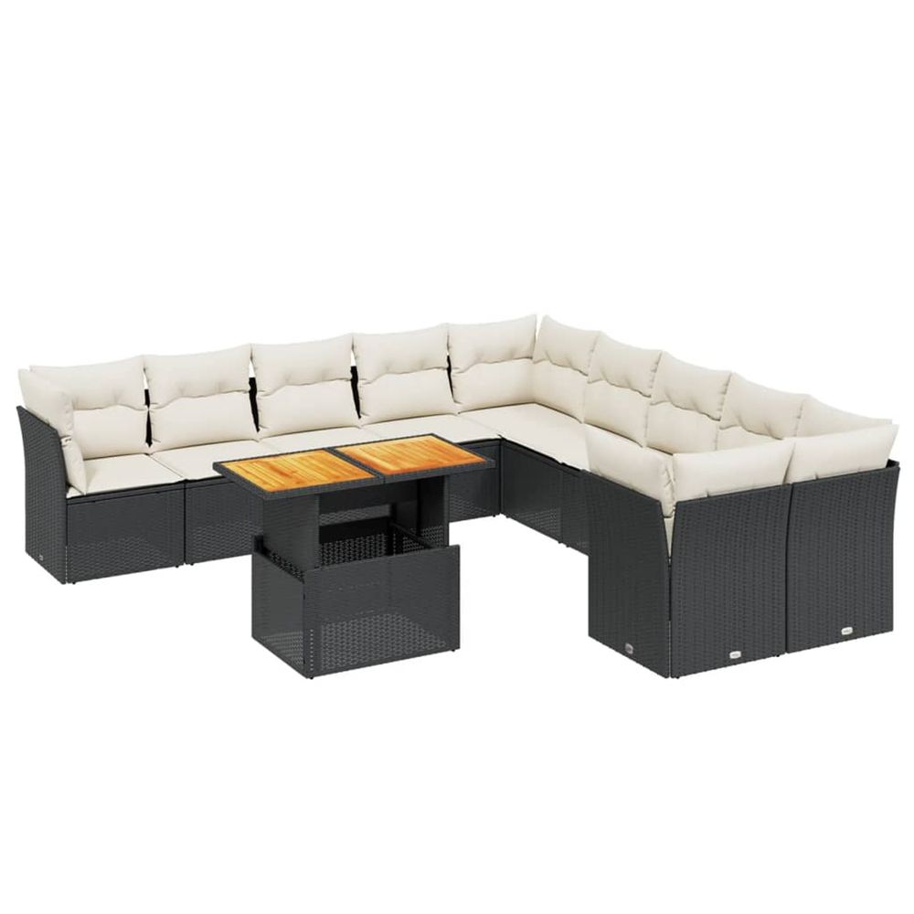 Salon de jardin 11 pcs avec coussins noir résine tressée