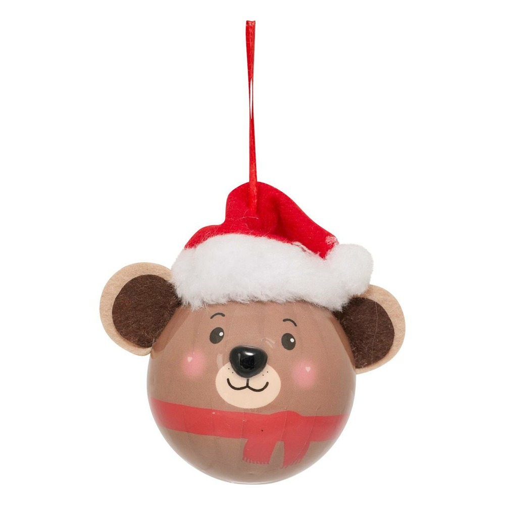 Boule ours avec bonnet rouge d.6,5cm papier marron
