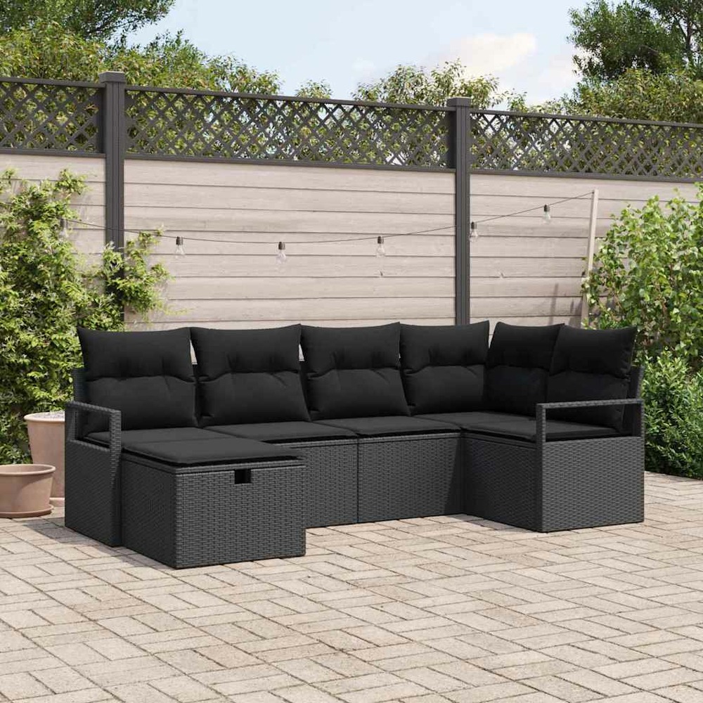Ensemble de canapé de jardin avec coussin 6 pcs noir polyrotin