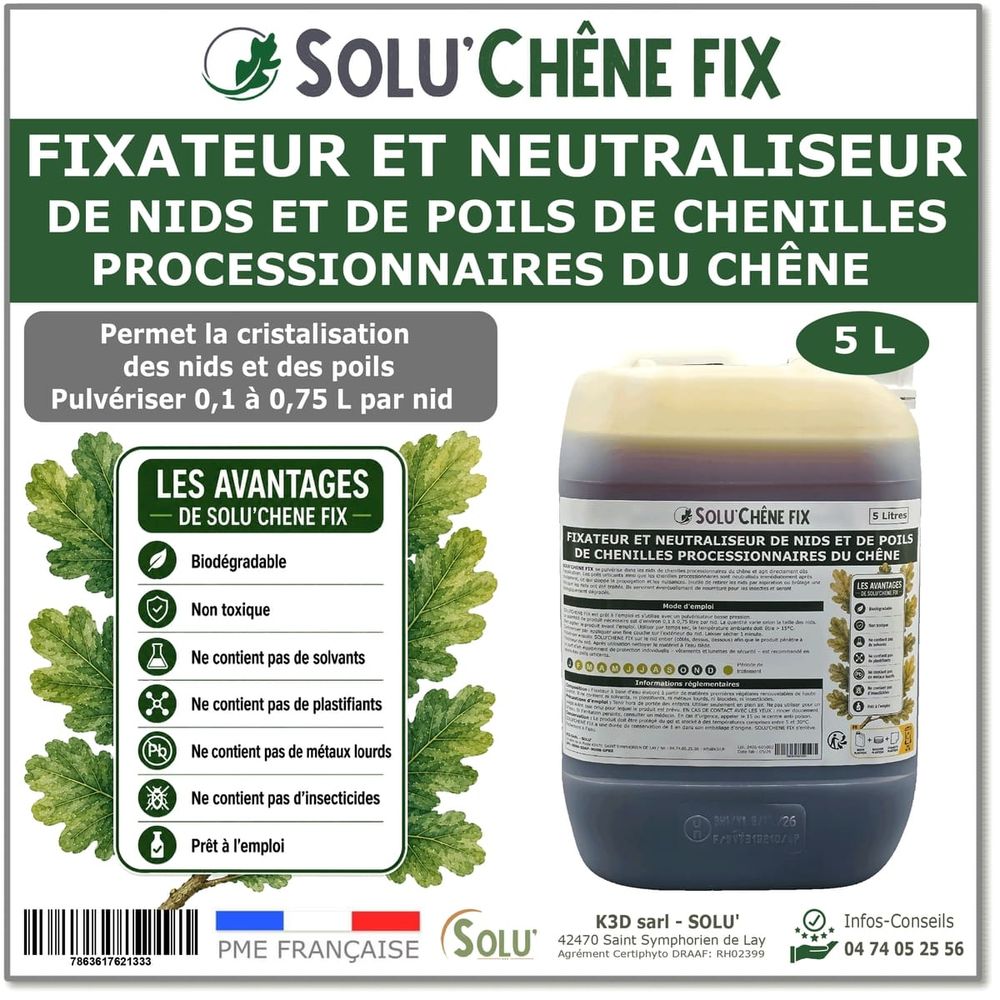 Solu'chêne fix - Traitement biologique contre les nids de chenilles processionnaires du chêne - Bidon de 5L