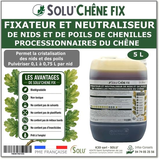 Solu'chêne fix - Traitement biologique contre les nids de chenilles processionnaires du chêne - Bidon de 5L