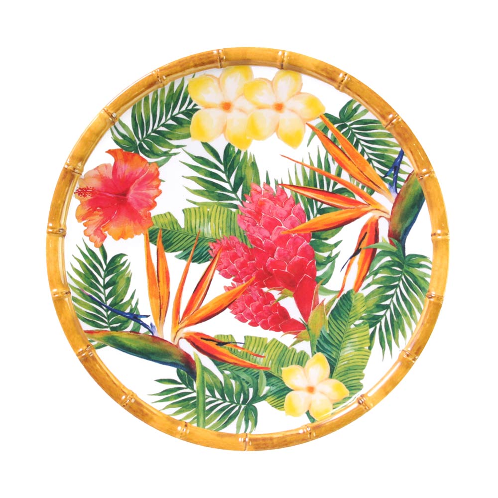 Petite assiette mélamine 23 cm - motifs fleurs exotiques