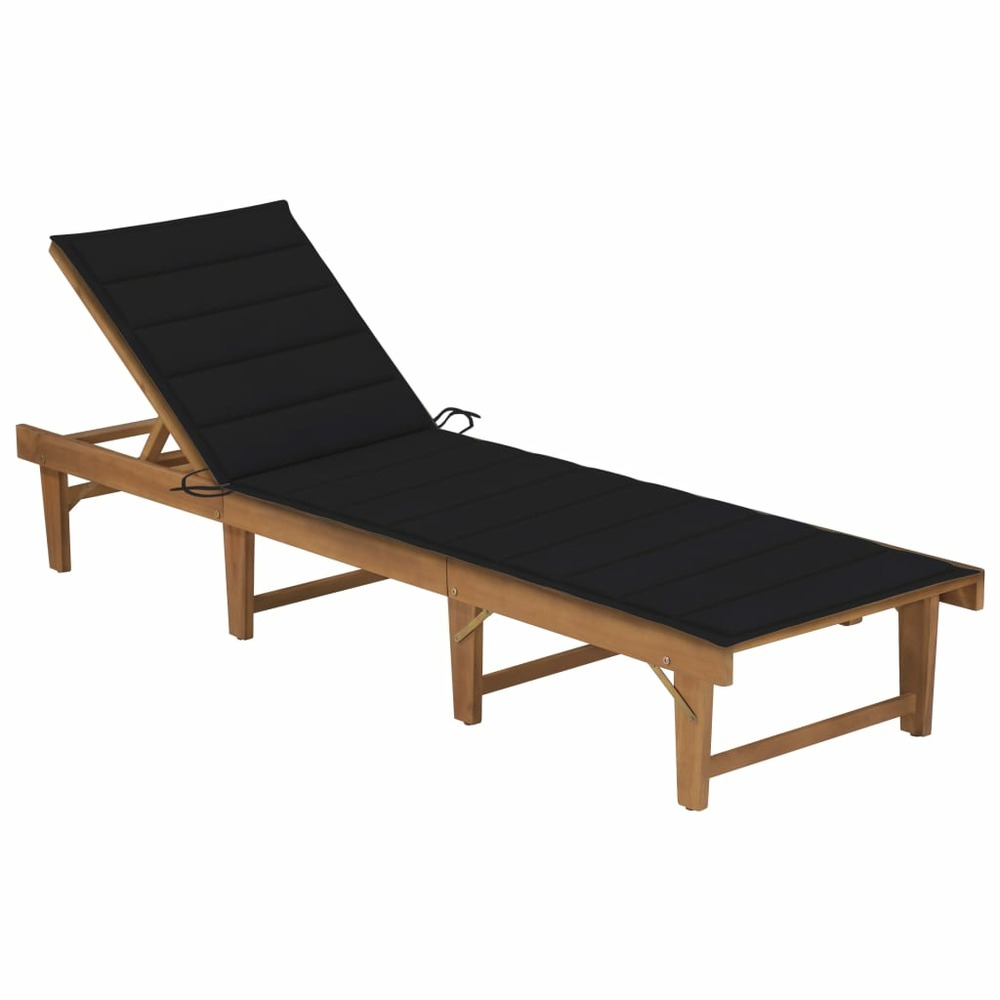 Transat chaise longue bain de soleil lit de jardin terrasse meuble d'extérieur pliable avec coussin bois d'acacia solide 02_0
