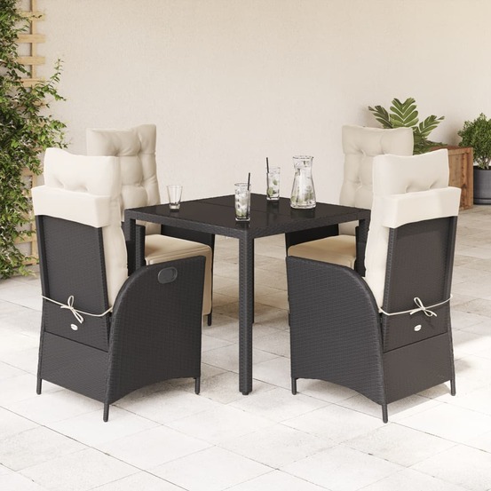 Ensemble à manger de jardin coussins 5pcs noir résine tressée