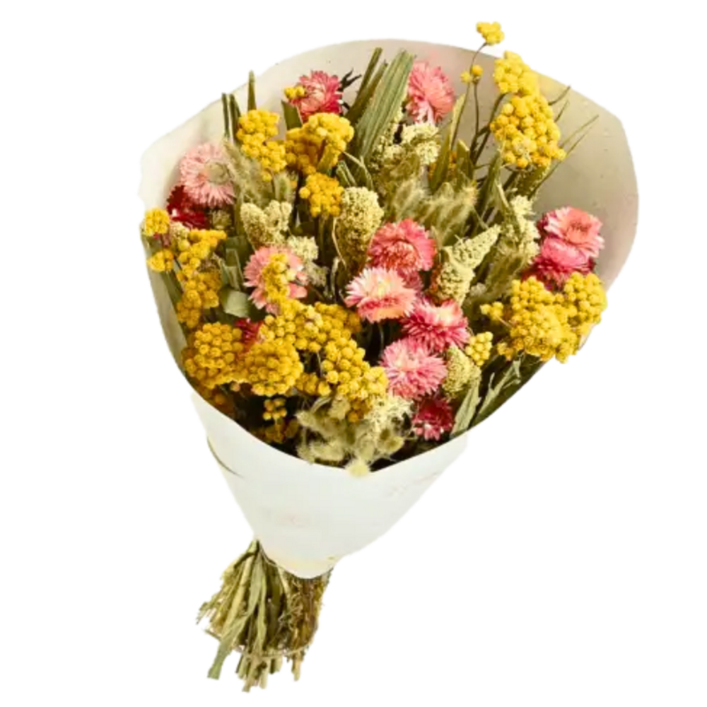 Bouquet de fleurs séchées prestige mix jaune rose 50 cm
