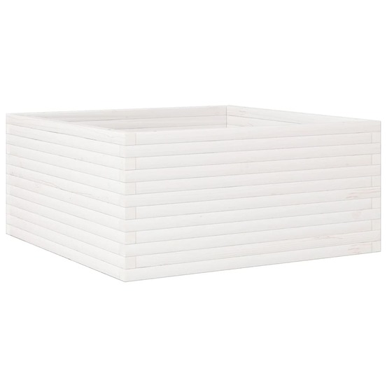Jardinière bac lit surélevé plantes fleurs terrasse jardin 100 x 100 x 46 cm bois de pin massif blanc
