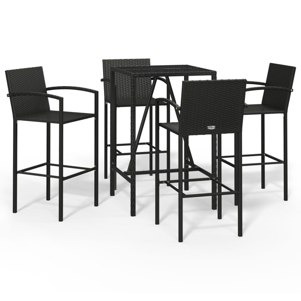 Ensemble de bar de jardin 5 pcs noir résine tressée