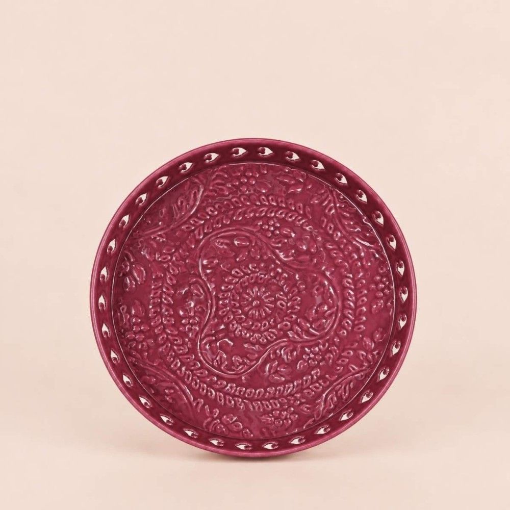 Plateau en métal avec motifs en relief violet 31cm