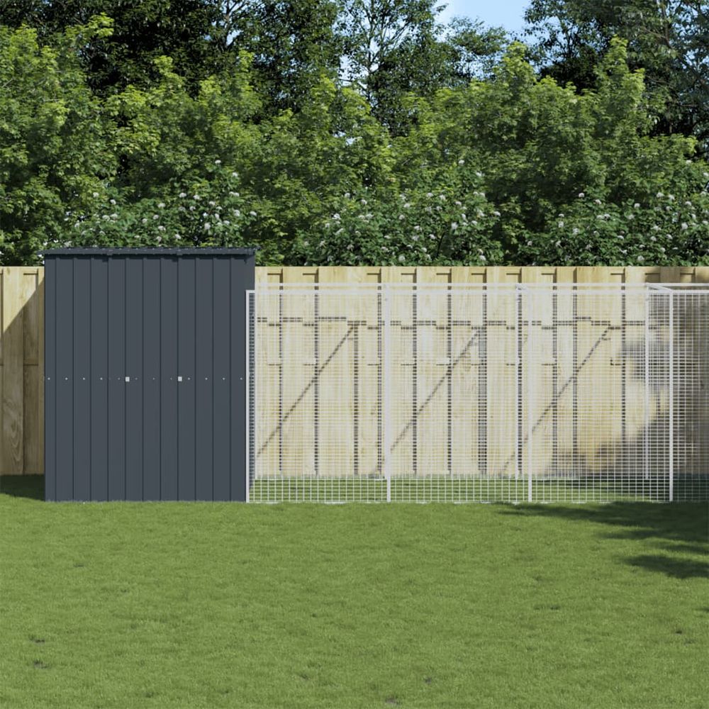 Chenil extérieur acier galvanisé avec enclos jardin anthracite 165x863x181 cm