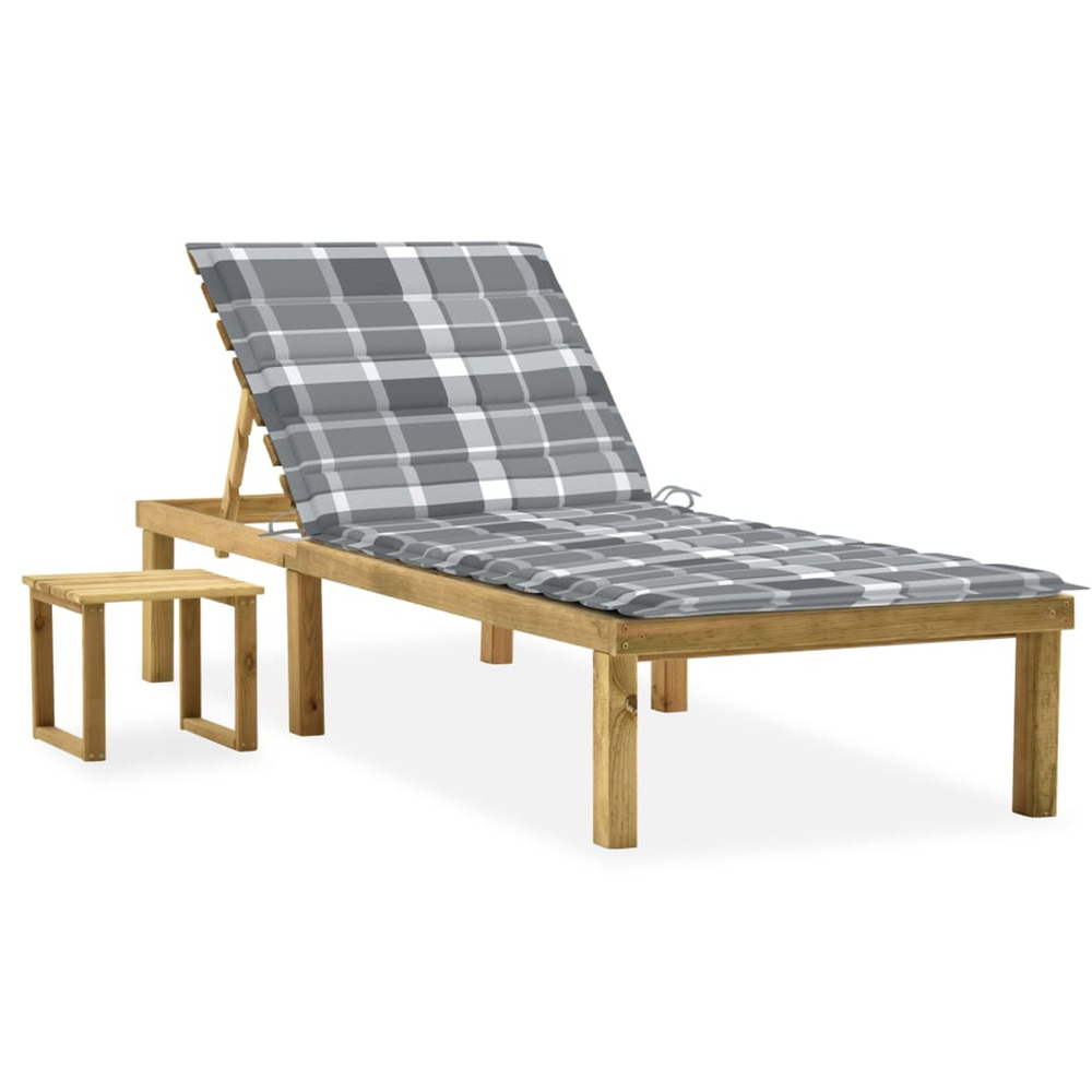 Chaise longue de jardin avec table et coussin pin imprégné bain de soleil