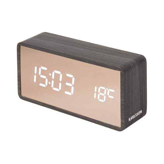 Réveil led en abs effet bois copper noir