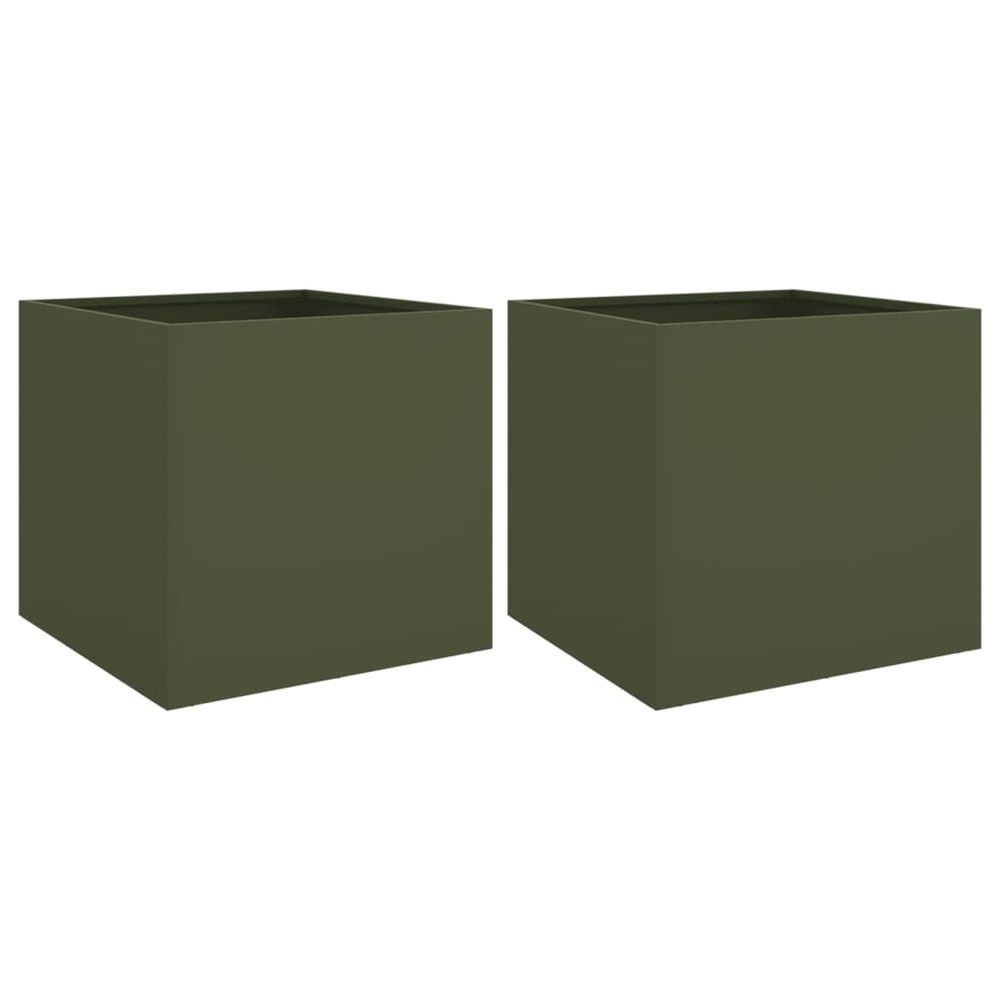 Jardinière d'extérieurs 2 pcs vert olive 42x40x39 cm acier