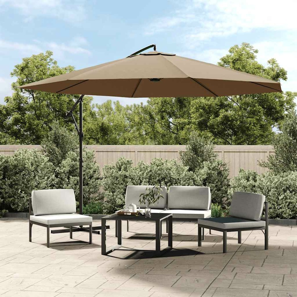 Parasol de jardin en porte-à-faux et poteau en aluminium taupe