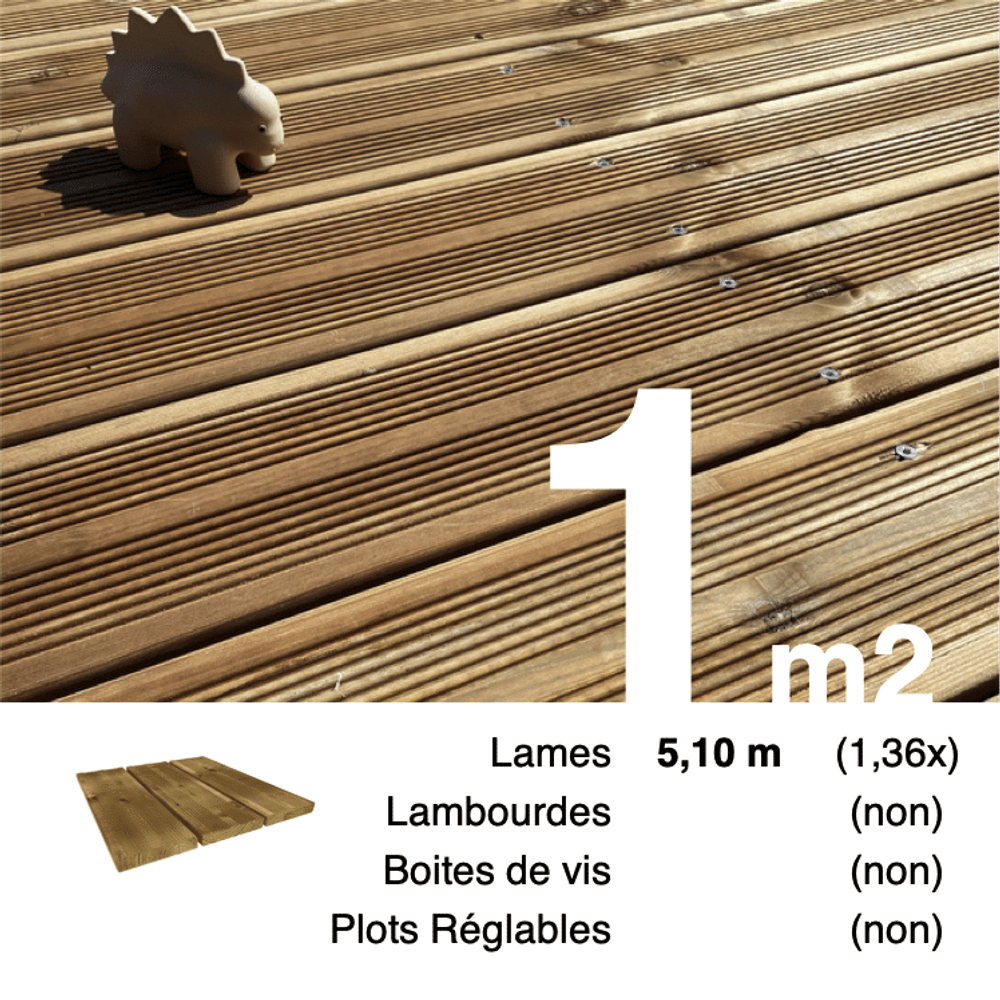 Lames de terrasse pin autoclave marron 27 x 145 mm • longueur 5,1 m • classe 3b • lot pour 1 m²