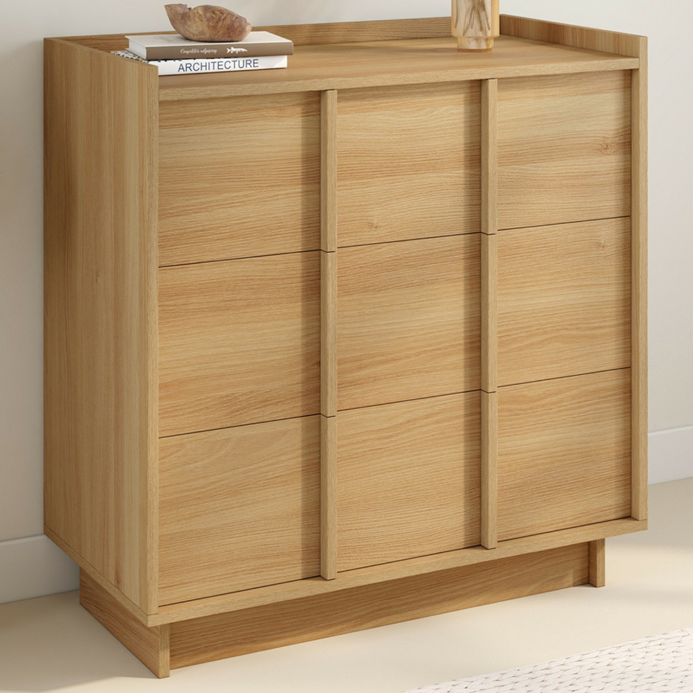 Commode rosie 3 tiroirs 80 cm façon hêtre design minimaliste