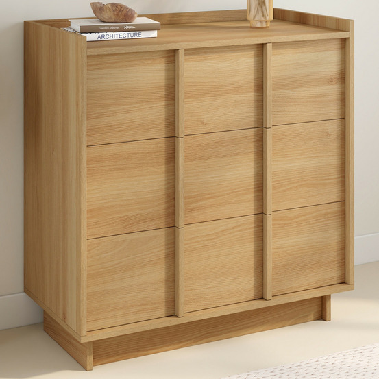 Commode rosie 3 tiroirs 80 cm façon hêtre design minimaliste