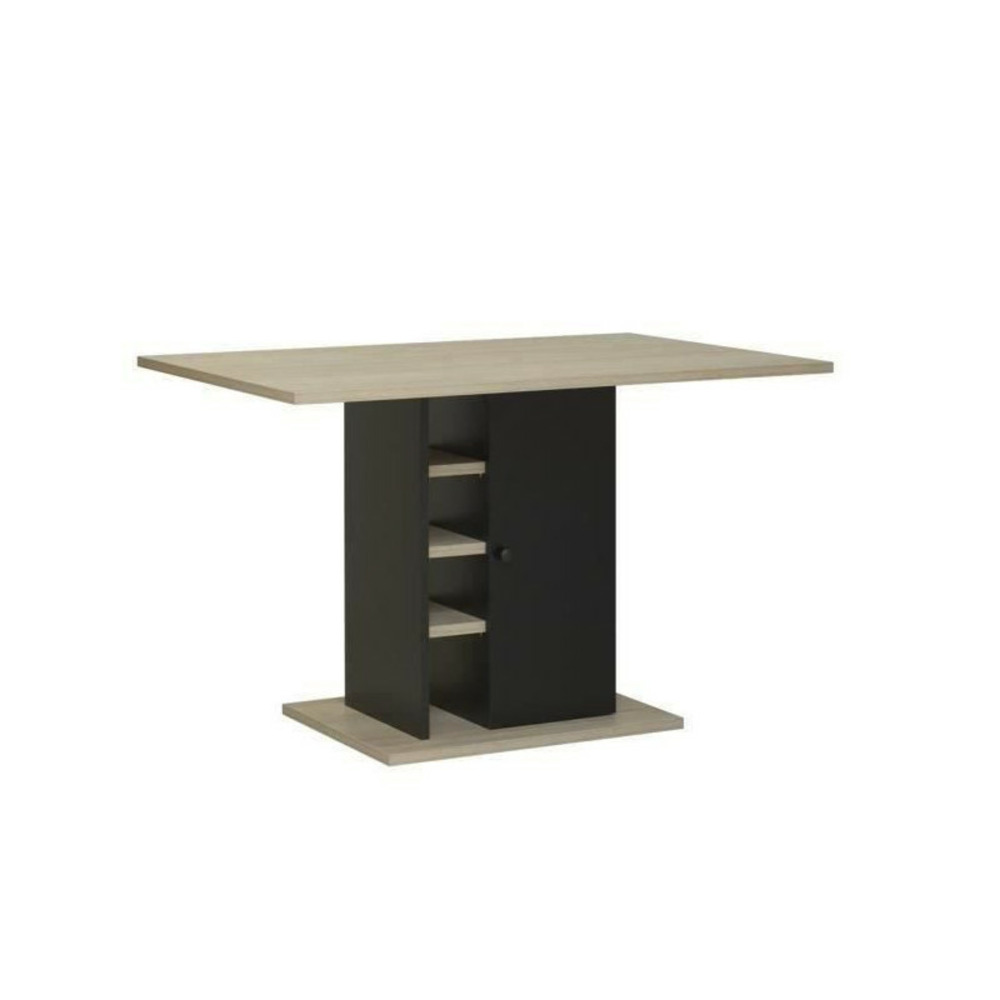 Table a manger rectangulaire avec rangement 1 porte - decor chene et noir - l 120 x p 80 x h 75 cm - oxford
