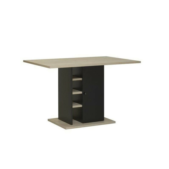 Table a manger rectangulaire avec rangement 1 porte - decor chene et noir - l 120 x p 80 x h 75 cm - oxford