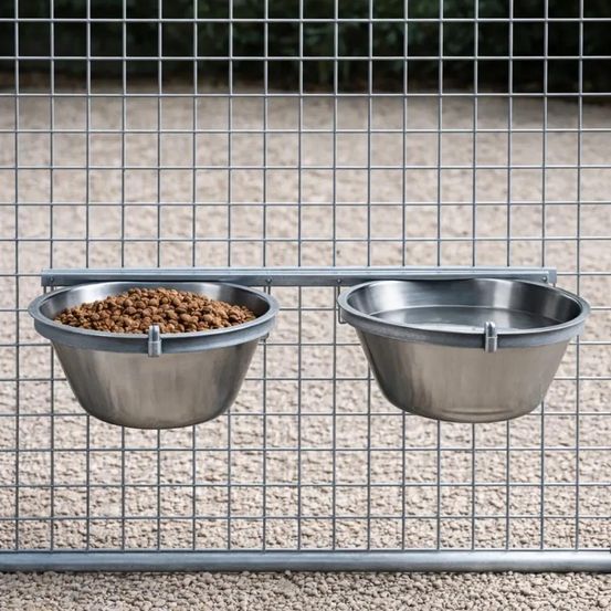 Mangeoire professionnelle double pour chenil acier galvanisé 2 x 2,5l