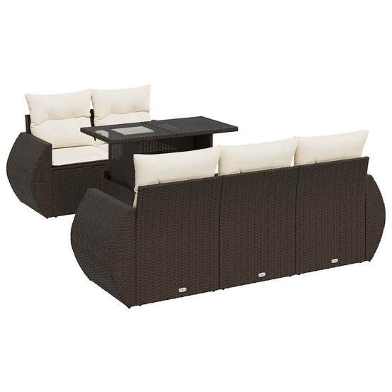 Salon de jardin avec coussins 6 pcs marron résine tressée